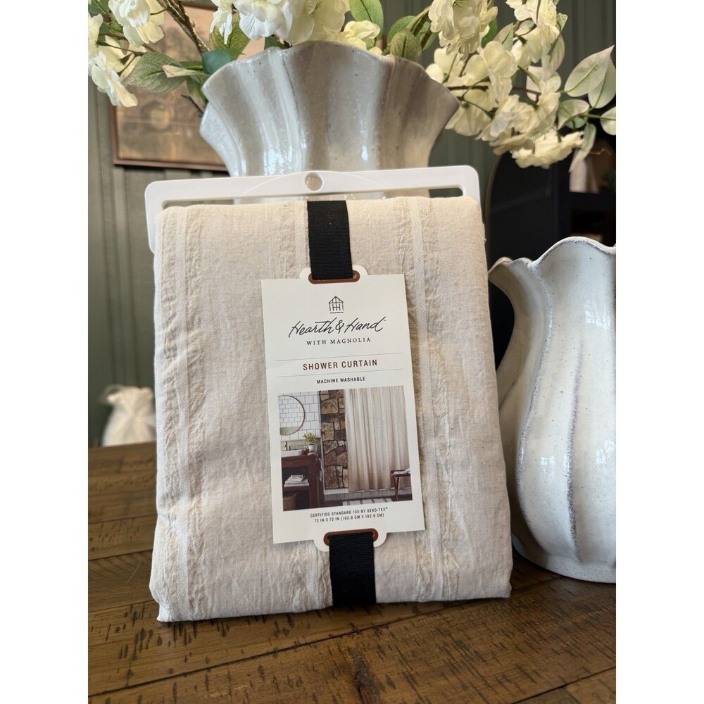 Vertical Striped Shower Curtain Natural - Hearth & Hand with Magnolia